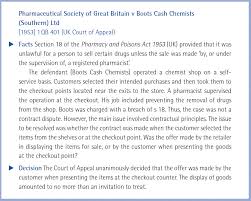 Pharmaceutical society of great britain v boots cash chemists (southern) ltd 1953 ewca civ 6 is a famous the pharmaceutical society of great britain objected and argued that under the pharmacy and poisons act 1933, that was an unlawful practice. Contract