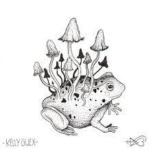 Do you want to know how to draw a frog on a mushroom? Mushrooms Frog Frog Tattoos Mushroom Drawing Funky Art
