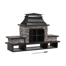 Sunjoy Maryland Bel Aire 48 03 In Black Fireplace With Faux Stack Stone Finish 169490 In 2020 Outdoor Wood Burning Fireplace Wood Patio Patio Gazebo