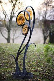 Unfurl Outsize Steel And Glass Flower Plant Garden Yard Statue Sculpture By Jenny Pickfo Garden Art Sculptures Statues Garden Art Sculptures Metal Garden Art