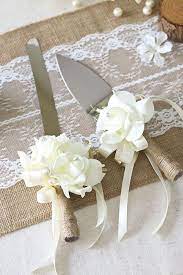Wedding Cake Knife Server Set W Ivory Rose Wedding Cake Knife And Server Set Burlap Wedding Cake Wedding Cake Serving Set