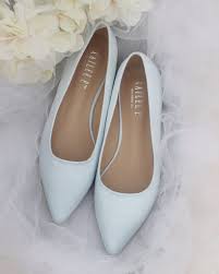 Light Blue Satin Pointy Toe Flats Bridesmaid Shoes Manolo Blahnik Heels Blue Wedding Shoes