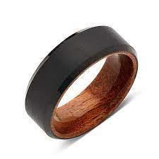 Koa Wood Wedding Ring Black Brushed Tungsten Band Hawaiian Koa Wood 8mm Mens Comfort Fit Wood Wedding Ring Black Wedding Rings Hawaiian Wedding Rings