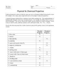A chemical change results from a chemical reaction, while a physical change is when matter changes forms but not chemical identity. Physical And Chemical Properties Worksheet Fill Online Printable Fillable Blank Pdffiller