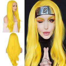 Fluorescent Yellow Synthetic Lace Front Wigs for Women Bright Yellow Long  Natural Wavy Sexy Yellow Heat Resistant Hair Replacement Wigs for Costume  ...