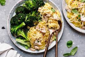 Dairy Free Spaghetti Squash Chicken Alfredo The Real Food Dietitians Recipe Chicken Alfredo Paleo Recipes Dinner Spaghetti Squash Chicken Alfredo