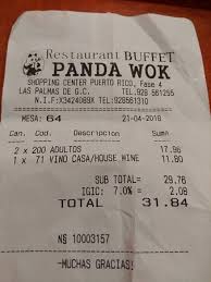 Sin embargo, son muchas las localidades que se sirven de los servicios de esta instalación, por lo que existe una alta demanda de servicio de transporte que ha. Bill Picture Of Panda Wok Gran Canaria Tripadvisor