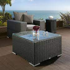 Luxury Outdoor Garden Large Square Coffee Table Black Rattan Glass Top Large Square Coffee Table Rectangular Glass Coffee Table Coffee Table