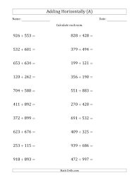 The 3 Digit Plus 3 Digit Horizontal Addition A Math Worksheet From The Addition Worksheets Page At Math Drills Com Sekolah Dasar Sekolah