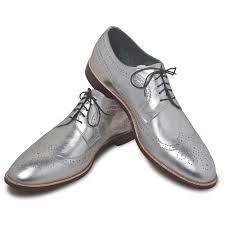 A marginally more relaxed style of formal shoe than the classic oxford, a good pair of derby shoes will see you through almost every occasion. Men Silver Wingtip Brogue Derby Genuine Leather Shoes Leather Skin Shop