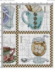 Cross stitch kit from riolis featuring coffee pitcher, pot, cup, several tasty desserts, and signs for luwak, maragogype, and mocha! 140 Cross Stitch Coffee Ideas Cross Stitch Stitch Cross Stitch Kitchen