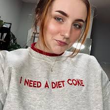 Best Seller embroidered I NEED A DIET COKE pop caffeine cola drinks  sweatshirts crewneck monochromatic neutral trendy minimalistic viral