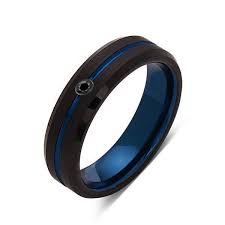 6mm New Black Diamond Black Brushed Blue Groove Tungsten Ring Mens Wedding Band Blue Ring Comfort Fit Blue Tungsten Ring Blue Tungsten Wedding Bands Blue Tungsten
