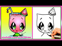 How To Draw Cartoons Cute Easy Watermelon Drink Cartoon Drawings Cute Food Drawings Watermelon Drawing