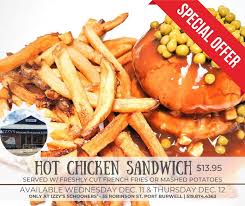 LAST DAT for Izzy's Hot Chicken Sandwich served w/ freshly cut french fries  or mashed potatoes for only $13.45 We hope to see you the Schooner, the  Better! 35 Robinson St. Port