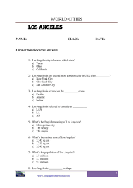 Los Angeles City Question And Answer Worksheet Pdf Page 001 Geography Worksheets World Cities Worksheets