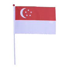 It is composed of two horizontal stripes, one red and the other white, in the upper left corner is a white crescent moon and five white stars forming a circle. Partyforte National Day Singapore Flag Hand Held Lazada Singapore
