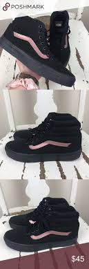 Black And Rose Gold Vans Vans Black Rose Gold High Tops Women S 7 5 Gold High Tops High Tops Women Black Rose