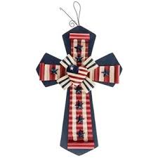 Blue Wood Cross With Red White Metal Ribbon Shop Hobby Lobby Wood Crosses Blue Wood Art Craft Store