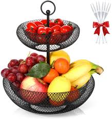Discover savings on tiered fruit holder & more. Vegetables And Snacks Basket Stand For Fruits Fruit Holder 2 Tier Fruit Bowl Decorative Fruit Basket For Kitchen With Fruit Forks Serving Bowls Tureens Kitchen Dining Rayvoltbike Com