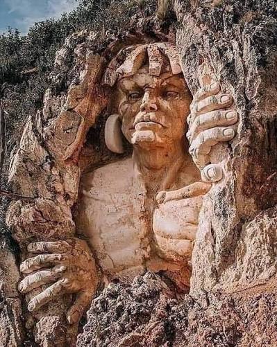The Apukunaq Tianan, also known as the Abode of the Gods. Located about 8 to 10 miles from the city of Cusco, Peru, this site features large stone figures, hand-carved directly into