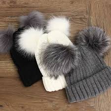 Winter Outdoor Women S Warm Chunky Knit With Double Fur Pom Pom Cute Beanie Hat Ebay Cute Beanies Fur Pom Pom Beanie Beanie Hats