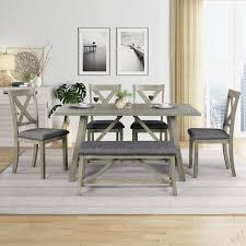 At farmhouse and cottage we specialize in custom farmhouse tables and cottage furniture. Veryke Country Style 6 Piece Dining Table Sets Rustic Wood Dining Table 4 Upholstered Chairs Bench For Dining Room Kitchen Restaurant Gray Walmart Com Walmart Com
