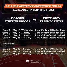 2021 nba finals, philippine time. Game Schedule Nba Western And Eastern Conference Finals 2019