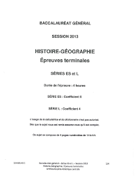 Cette rubrique rassemble les sujets et corrigés (annales) des épreuves de maths du bac des années précédentes. Bac Es L Histoire Geographie Antilles Guyane 2013 Sujet Alloschool