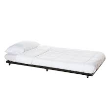 There is a bottom plate at the. Welwick Designs Twin Roll Out Trundle Bed Frame With Wheels Black The Home Depot Canada