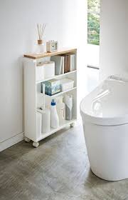 Rolling Slim Bathroom Cart With Handle In 2020 Bathroom Cart Slim Bathroom Storage Slim Bathroom Storage Cabinet
