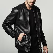 Bomber Jacket Leather Bomber Jacket In Black Mens Leather Bomber Jacket Fall Outfits Men Leather Bomber Jacket