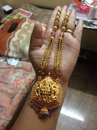 Long Lakshmi Pendent From Grt Jewellers Bangalore Weighing 73 Grams Antique Gold Jewelry Indian Gold Necklace Designs Gold Jewellery Design Necklaces