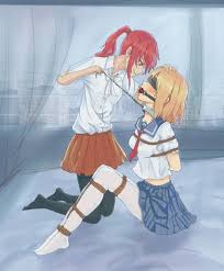 hand on head, highres, 2girls, bdsm, bed, bondage, bound, collar, femdom,  gag, leash, multiple girls, restrained, slave, yuri - Image View - |  Gelbooru - Free Anime and Hentai Gallery