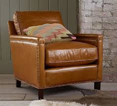 Tyler Leather Armchair With Bronze Nailheads Polyester Wrapped Cushions Leather Vintage Midnight At Pottery Barn Living Room Chairs Armchair Chair Ottoman