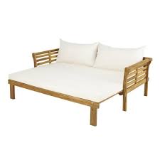 Canape Lit De Jardin 2 3 Places En Acacia Massif Et Toile Ecrue Maisons Du Monde Lit De Jardin Mobilier De Salon Meuble Canape