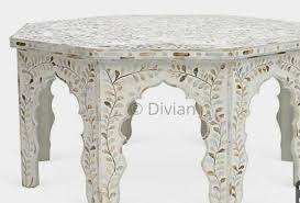 Moroccan Mother Of Pearl Inlay Coffee Table Etsy Bone Inlay Furniture Furniture Bazaar Octagon Table