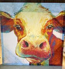 Colorful Cow Print On Canvas 20 X