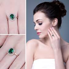 Jewelrypalace Princess Diana Kate Middleton Gemstone Birthstone Green  Emerald Halo Statement Engagement Rings for Women, 14K Rose Gold Plated 925  Sterling Silver Size 9