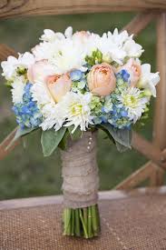 The feathers and leafy agonis in this arrangement. Pastel Blue Pink Rustic Bouquet Fab Mood Wedding Colours Wedding Themes Wedding Colour Palettes
