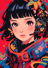 Anime Girl with Headset' Poster, picture, metal print, paint by Brook Ethan 