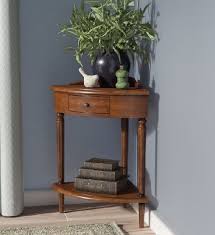 Traditional Small Corner Accent End Phone Table Shelf Drawer Solid Wood Brown End Tables End Tables With Storage Corner Table