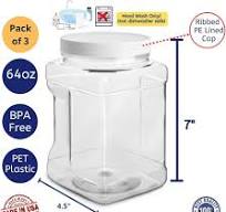 Amazon.com: kelkaa 64oz Clear PET Plastic Square Wide Mouth ...