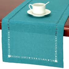 Amazon Com Handmade Hemstitch Teal Table Runner Dresser Scarf Rectangular 14 By 120 Inch Kitchen Dining In 2020 Teal Table Table Runners Handmade Home Decor