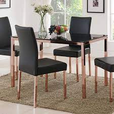 【multipurpose end table】the snack table perfect for holding snacks, dishes, remotes, books or laptop; K B Furniture D919 05 Rose Copper Black Glass Top Dining Table D919 05 Copper Dining Room Black Glass Dining Table Gold Dining Room