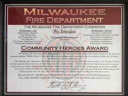 We Energies News: Milwaukee Fire Department honors We Energies with  Community Hero Award