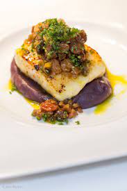 Halibut W Golden Raisins Pistachios Green Olives And Purple Yams Seafood Recipes Food Tasty Dishes