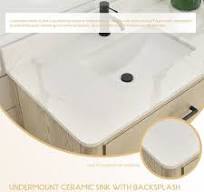 Porto 48" Aged Natural Oak Single Bath Vanity with Fish Maw White Quartz  Stone