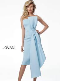 Jovani 65040 Light Blue Strapless Pleated Cocktail Dress