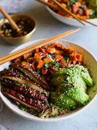 Umami Portobello Bowls With Miso Glazed Sweet Potatoes Homegrown Provisions Recipe Glazed Sweet Potatoes Portobello Recipes True Food Kitchen